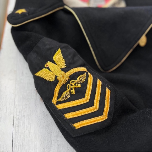 History Repeats Women’s Military Wool Coat sz 42 Black Gold Eagle Italy $830 HR - Picture 7 of 15